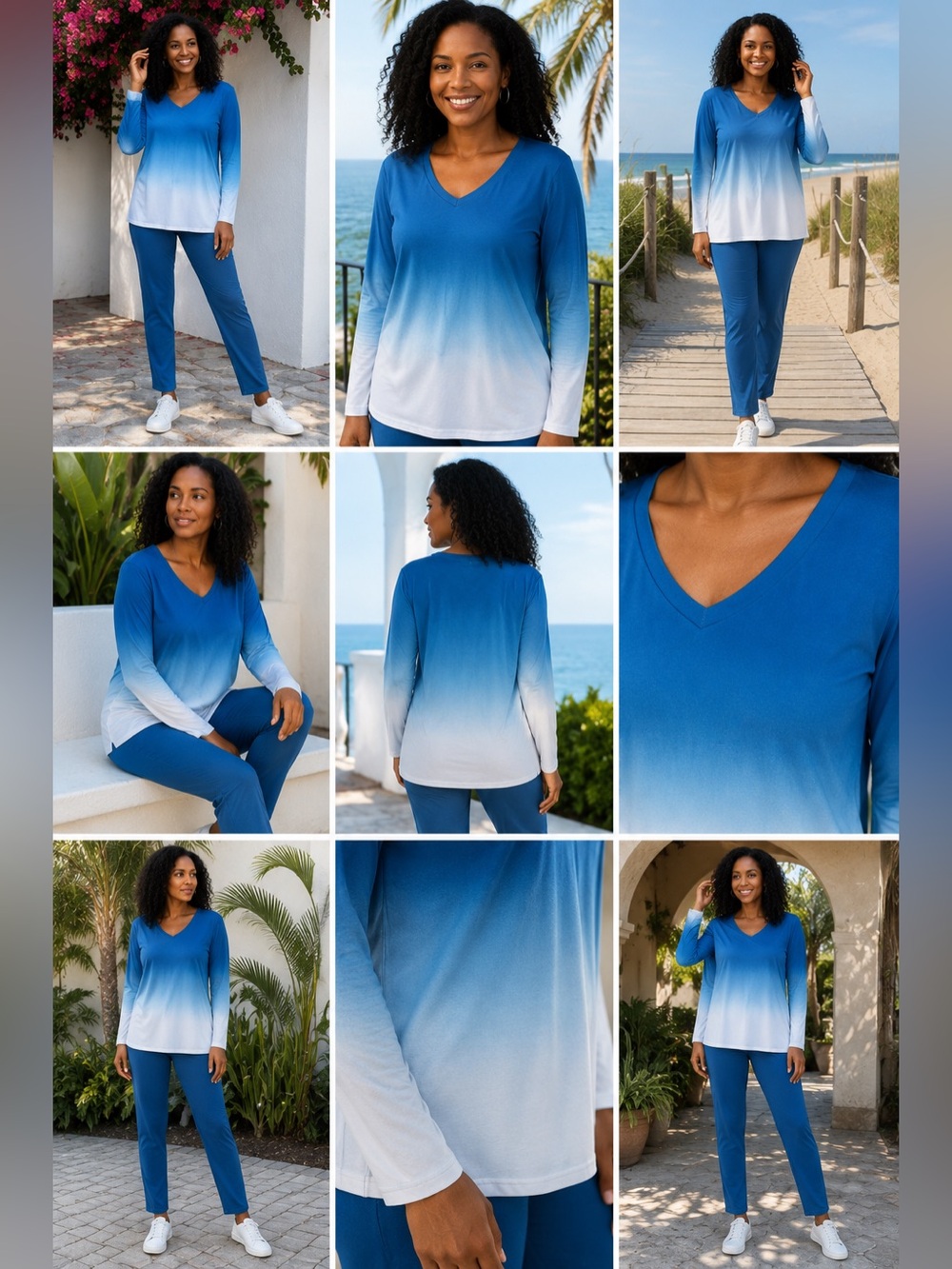 Blue & White Ombre Two-Piece Lounge Set Size Large